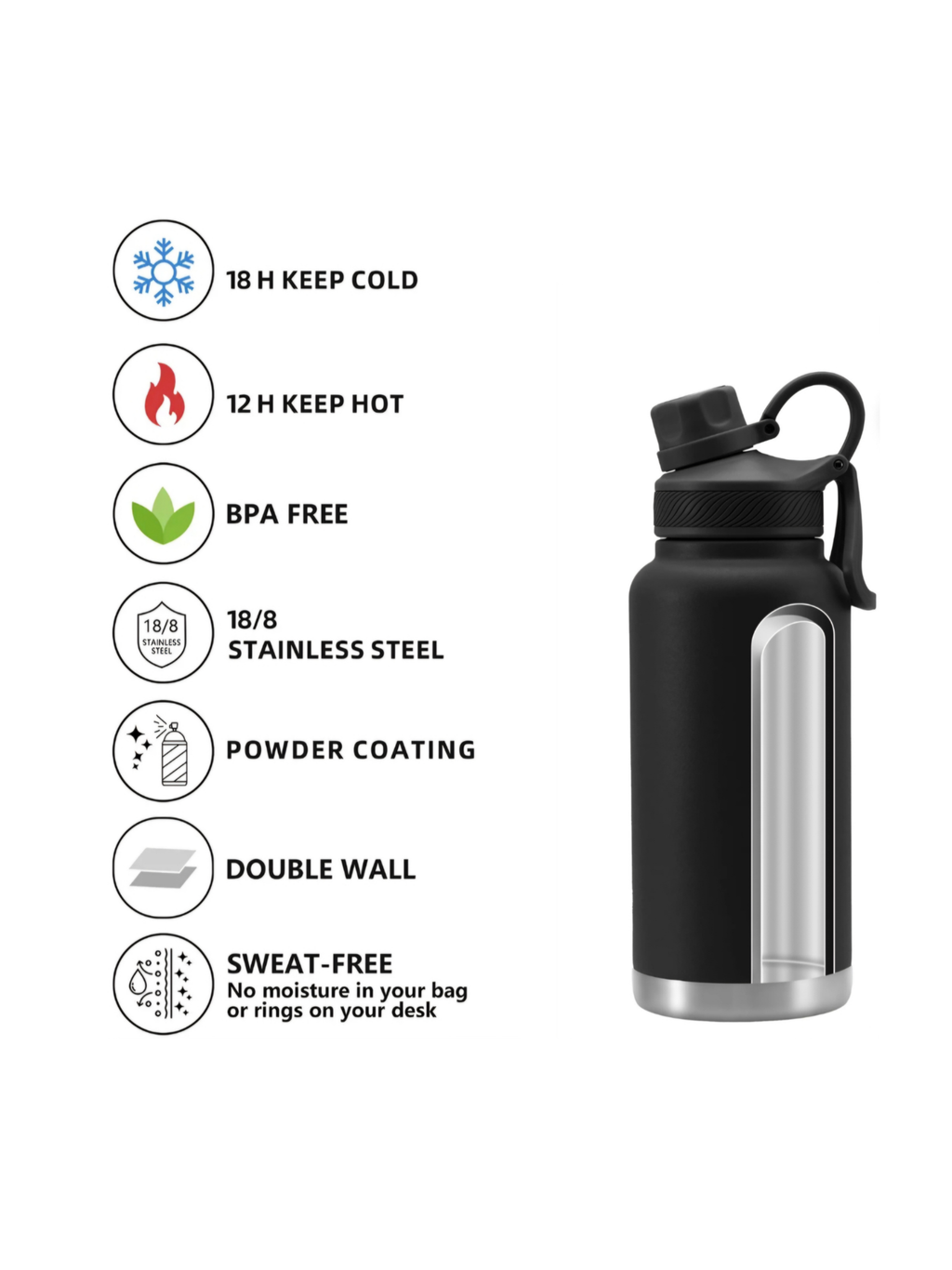 AURA Insulated Water Bottle With Straw | 1L
