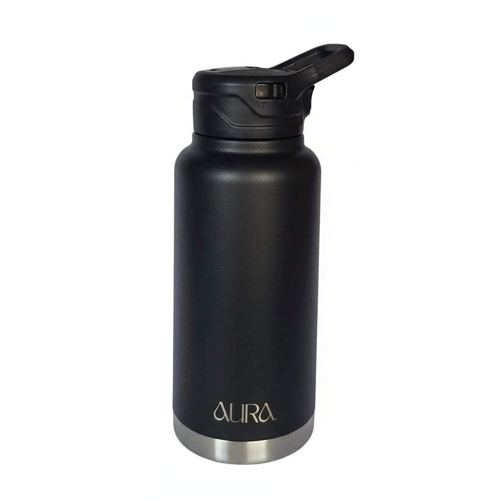 Botella de Agua AURA para Senderismo Reino Unido | 1L Acero Inoxidable Aislada con Mosquetón